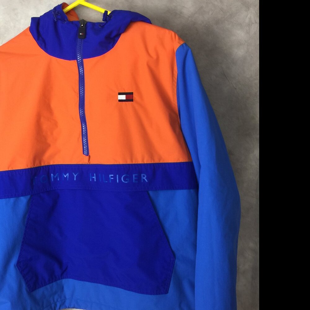 Tommy Hilfiger Men's Wind Water Resistant Insulated Jacket Orange/Blue Large